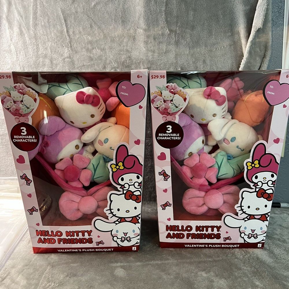 Hello Kitty And Friends Valentines Plush Bouquet 3 Removable Characters 2025 Lot